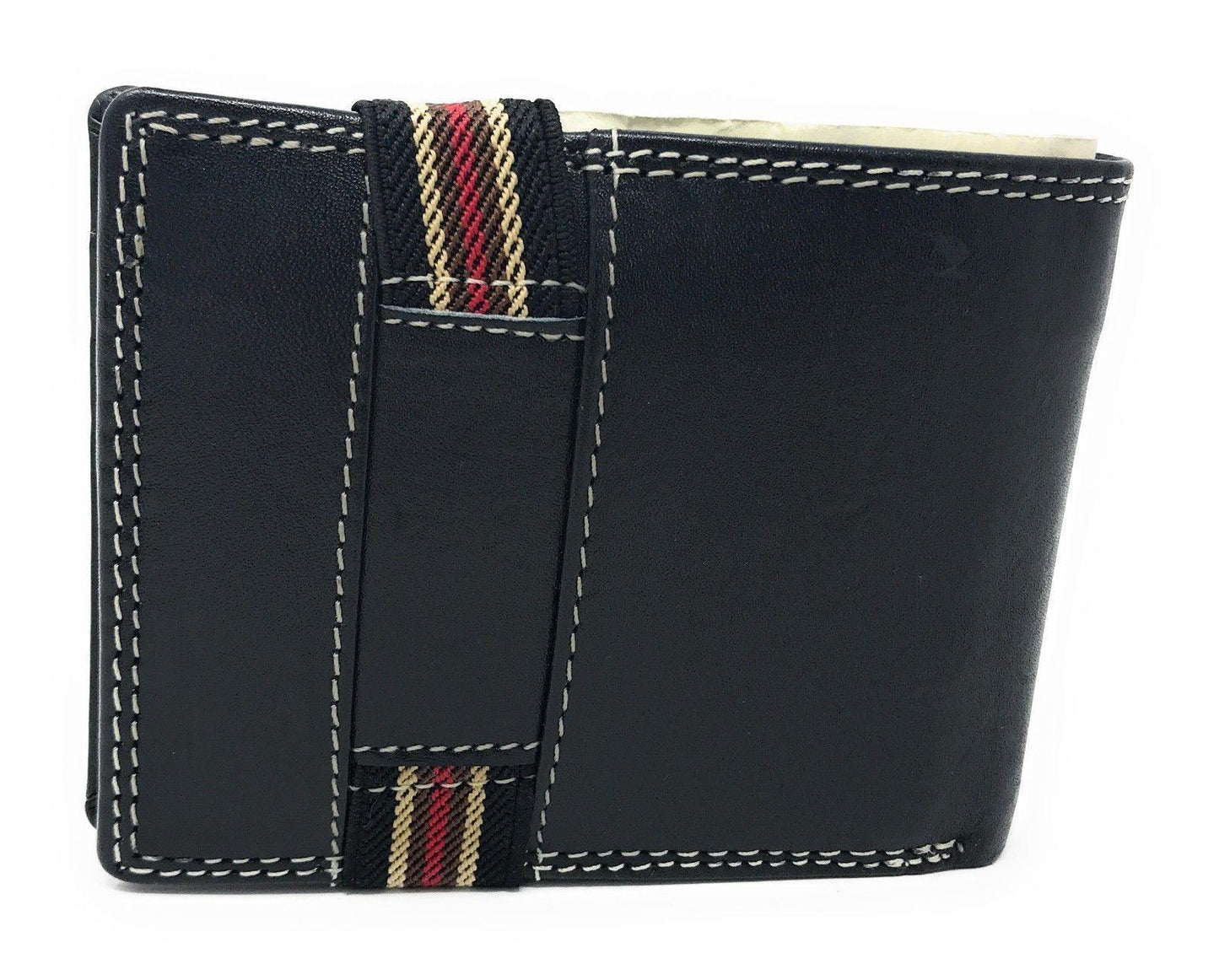 Casaba Genuine Leather Bifold Mens Womens Wallet with Security Band Two Cash Slots-Black-