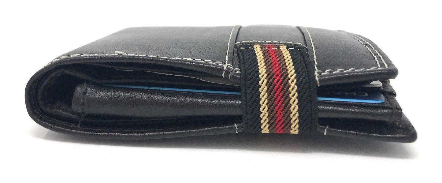 Casaba Genuine Leather Bifold Mens Womens Wallet with Security Band Two Cash Slots-Black-