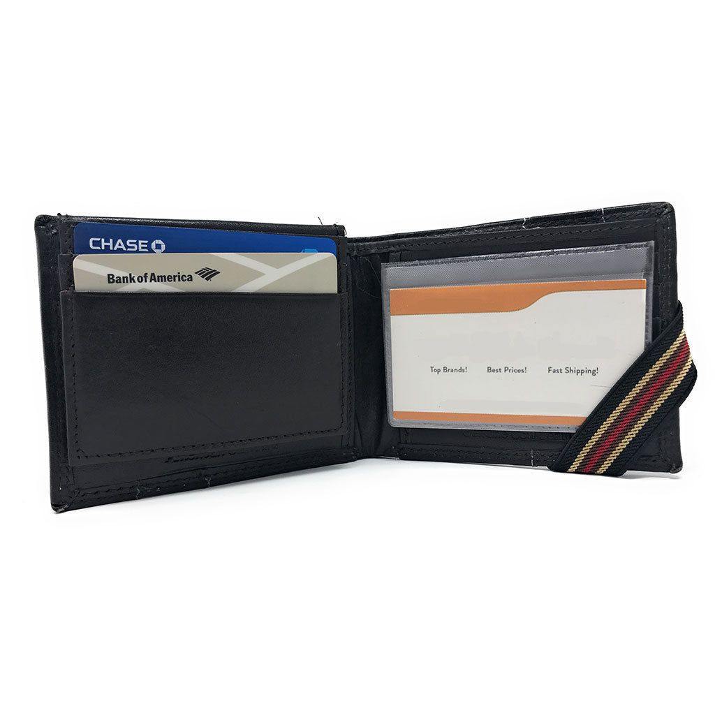 Casaba Genuine Leather Bifold Mens Womens Wallet with Security Band Two Cash Slots-Black-