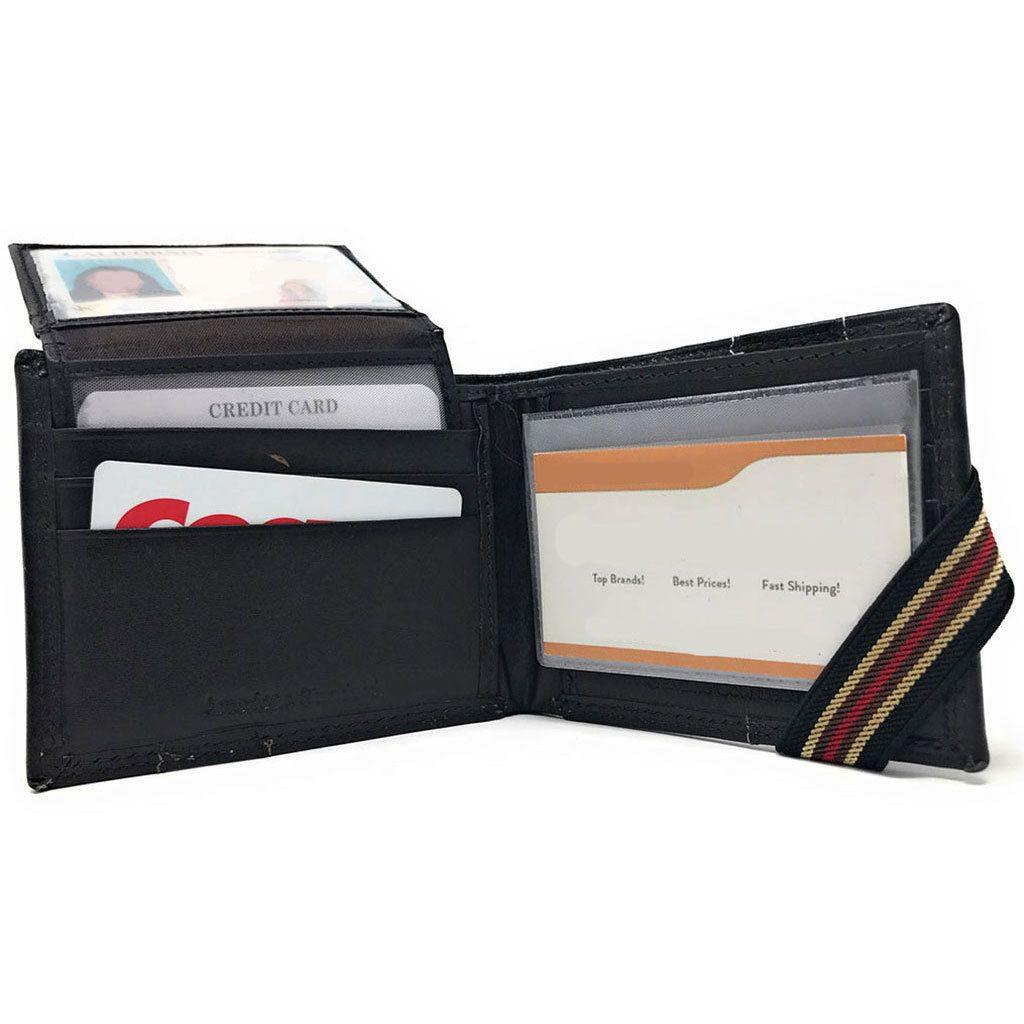 Casaba Genuine Leather Bifold Mens Womens Wallet with Security Band Two Cash Slots-Black-