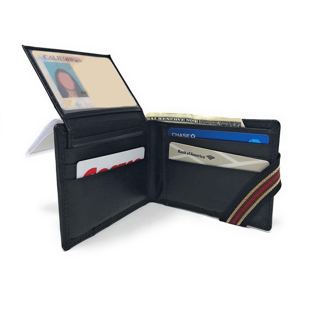 Casaba Genuine Leather Bifold Mens Womens Wallet with Security Band Two Cash Slots-Black-