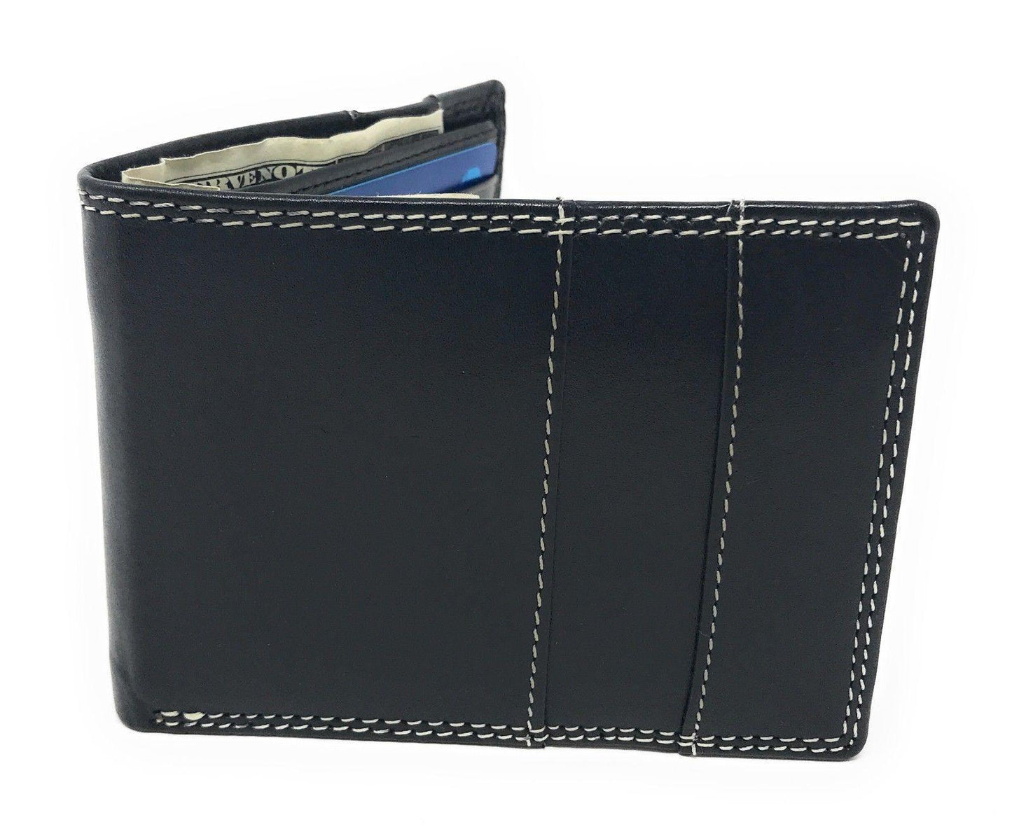 Casaba Genuine Leather Bifold Mens Womens Wallet with Security Band Two Cash Slots-Black-
