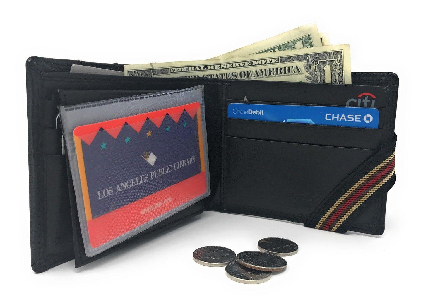 Casaba Genuine Leather Bifold Mens Womens Wallet with Security Band Two Cash Slots-Black-