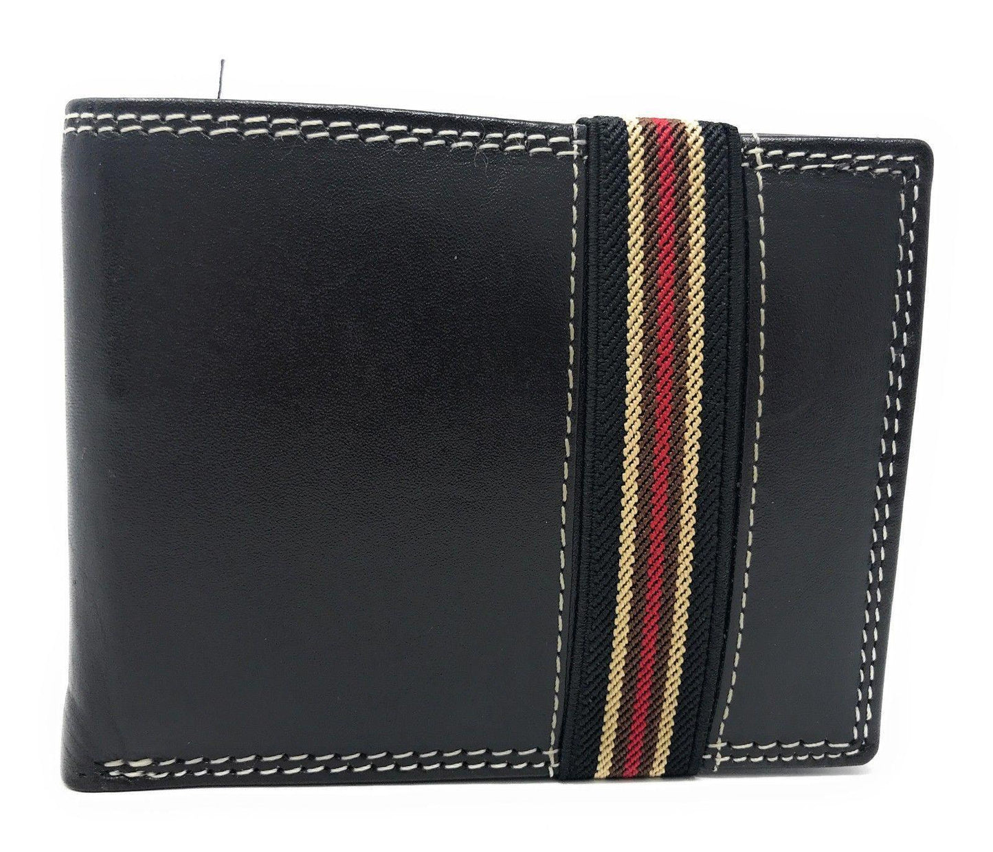 Casaba Genuine Leather Bifold Mens Womens Wallet with Security Band Two Cash Slots-Brown-