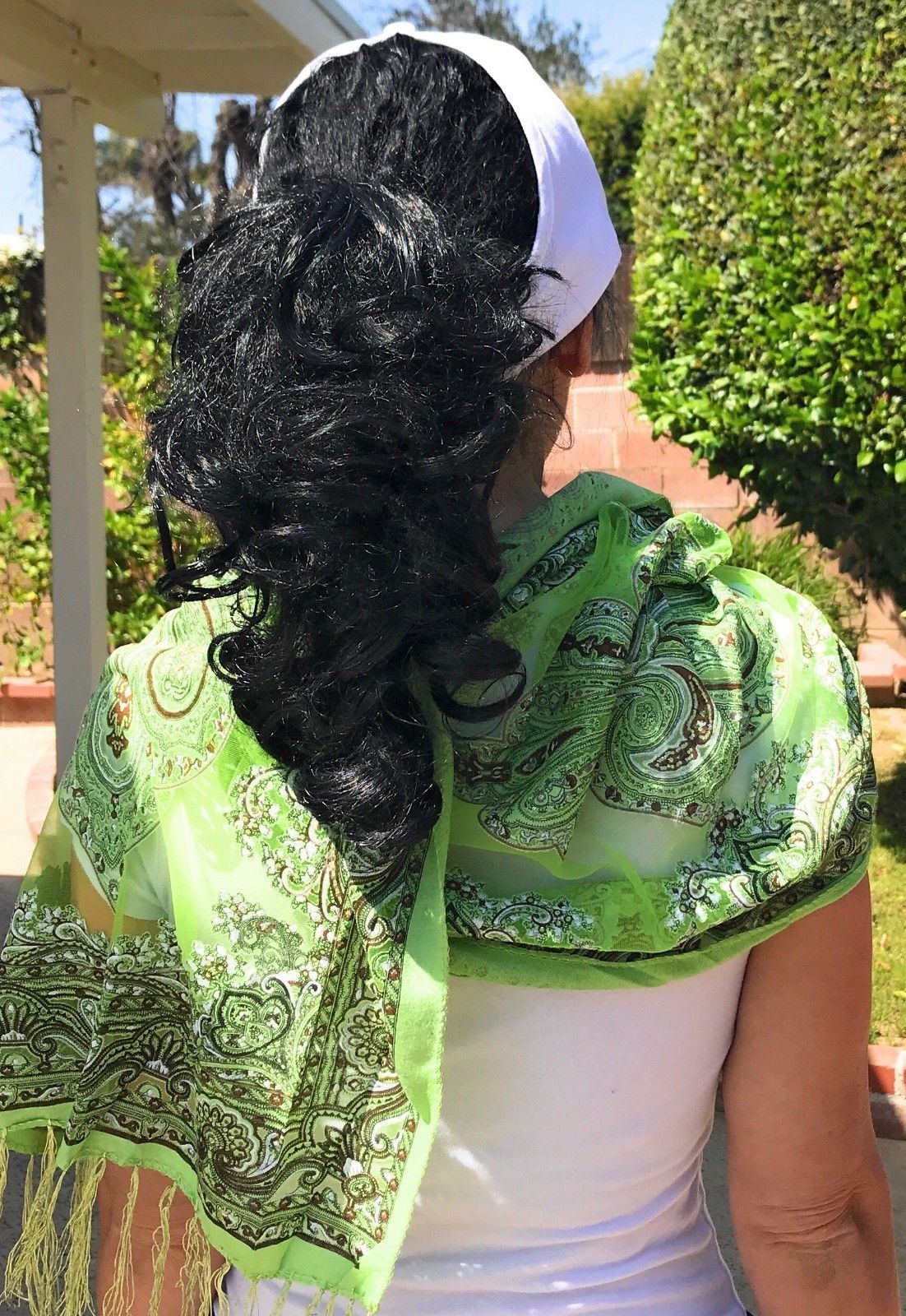 Casaba Women's Elegant Paisley Sheer Scarf Scarves Intricate Brocade Tapestry-Green-