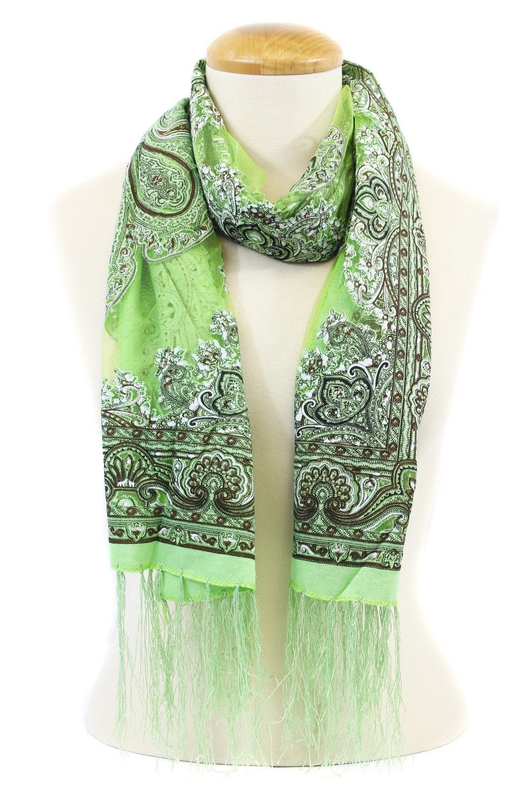 Casaba Women's Elegant Paisley Sheer Scarf Scarves Intricate Brocade Tapestry-Green-