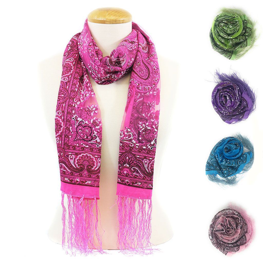 Casaba Women's Elegant Paisley Sheer Scarf Scarves Intricate Brocade Tapestry-Green-
