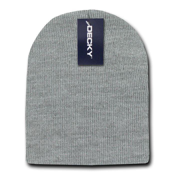 Classic Decky Short Knitted Acrylic Warm Beanies Skull Ski Caps Hats Unisex-Heather Grey-