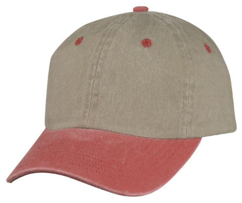 Classic Washed Cotton Pigment Dyed Vintage 6 Panel Low Crown Baseball Caps Hats-RED/KHAKI-