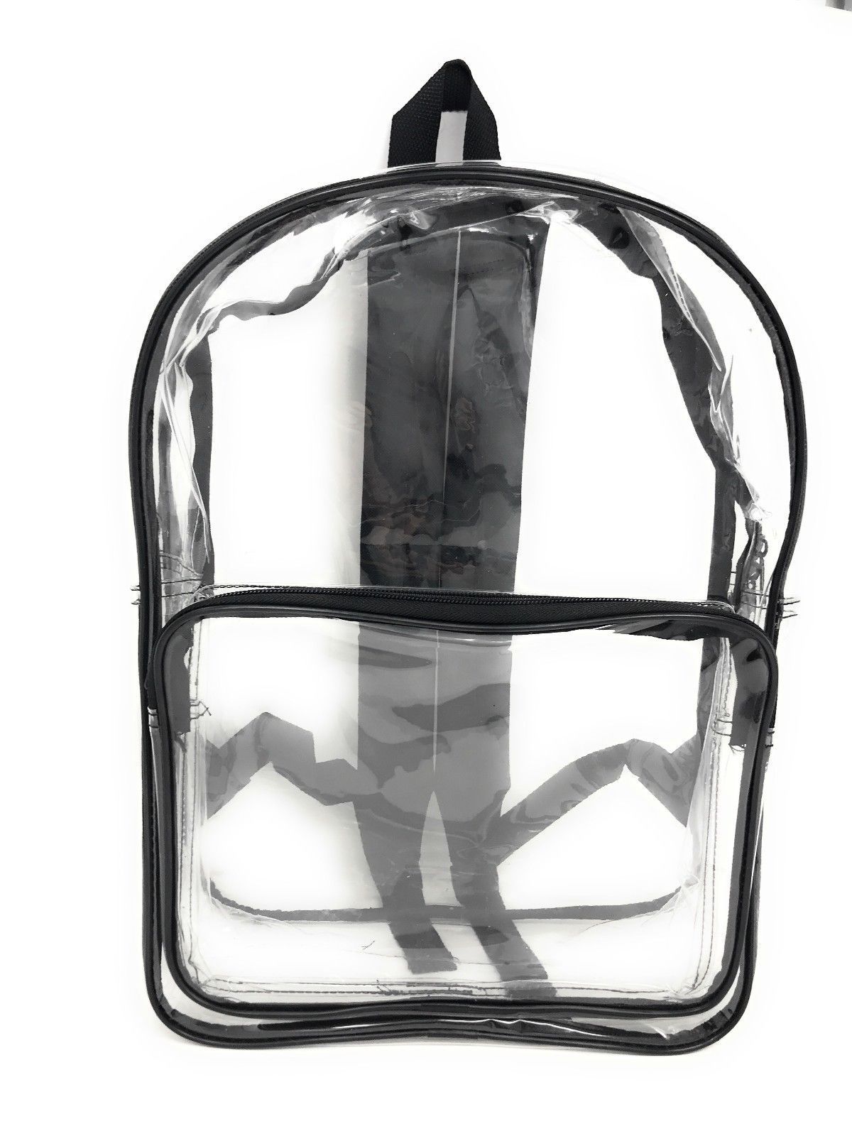Clear Transparent Backpack Book Bag School Concerts Sports Stadium TSA Security-