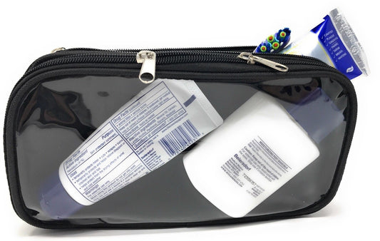 Clear Window Bag Purse Travel Kit Organizer Tsa Accessories Toiletry Cosmetics Makeup-Black-