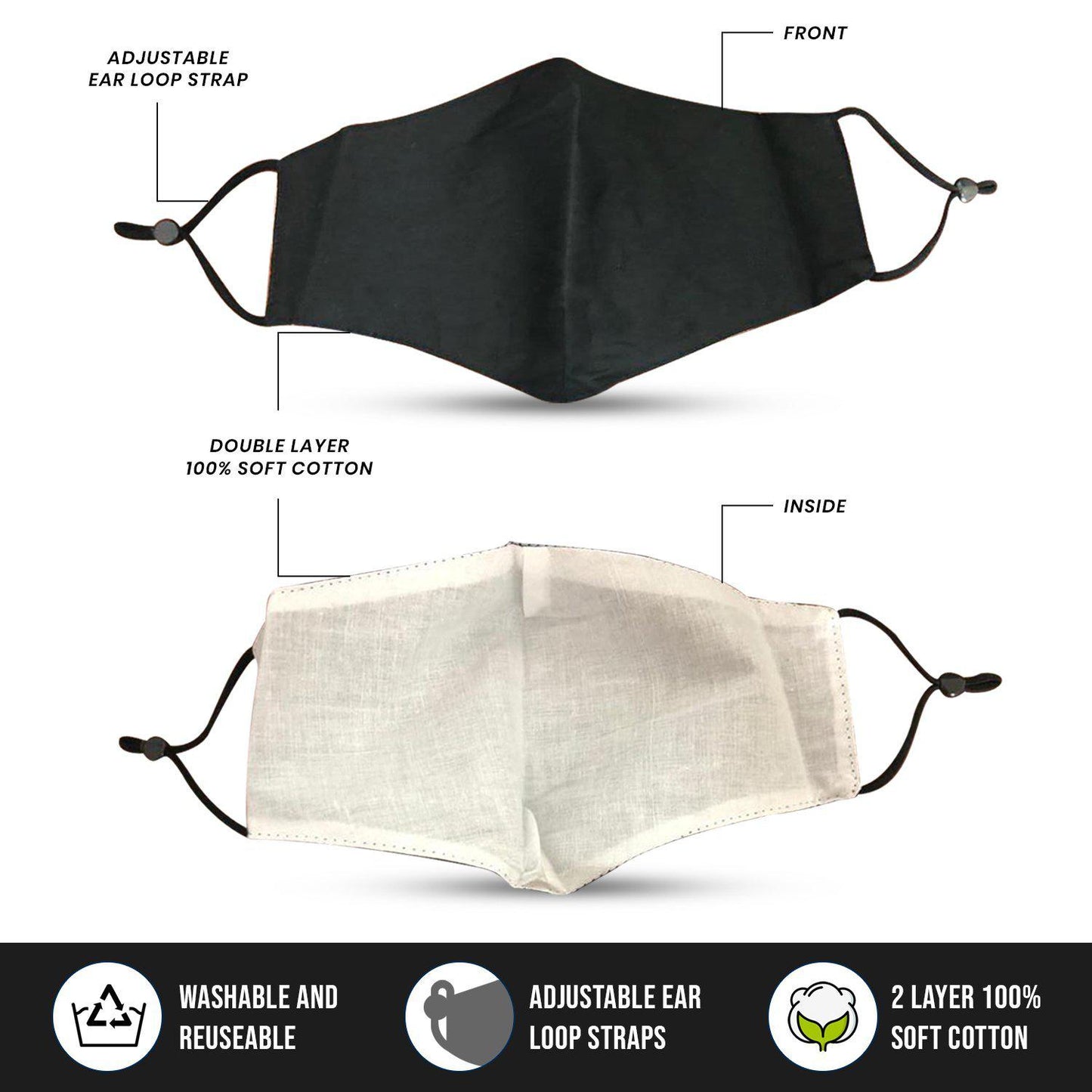 6 Pack Grey Cotton Face Mask Cloth Masks for Mouth Nose Washable Reusable Double Layer Covering Adjustable Ear-