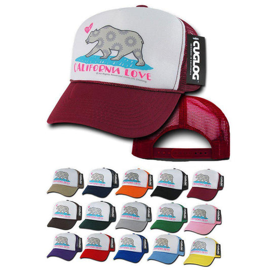 Cuglog 5 Panel California Love Foam Trucker Baseball Hat Cap California Bear-Black-