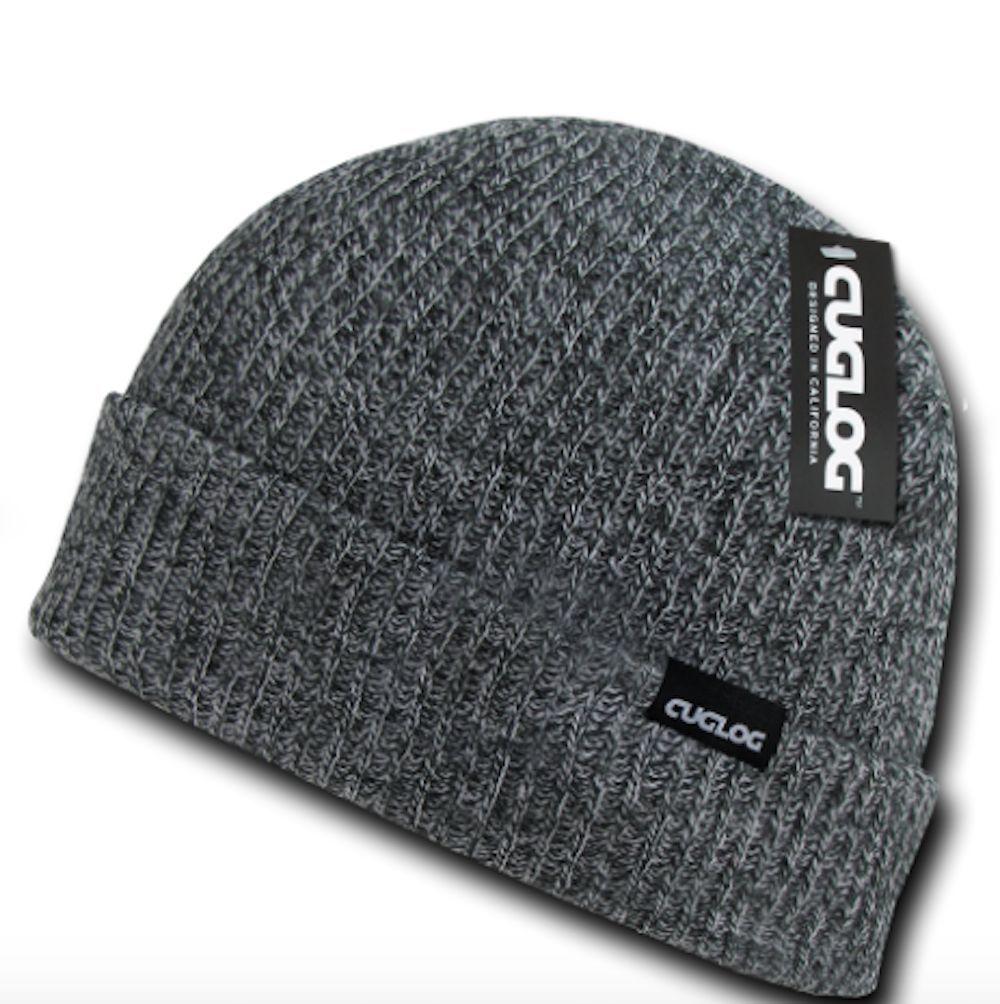 Cuglog Beanies Sweater Sailor Cuffed Cable Knit Hats Caps Warm Winter-Black/White-