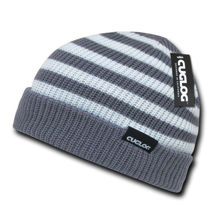 Cuglog Beanies Rasta Sailor Striped Knit 3 Tone Winter Skull Caps Hats Ski Warm-Black/White/Grey-