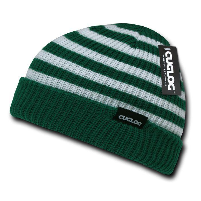 Cuglog Beanies Rasta Sailor Striped Knit 3 Tone Winter Skull Caps Hats Ski Warm-Emerald/White-