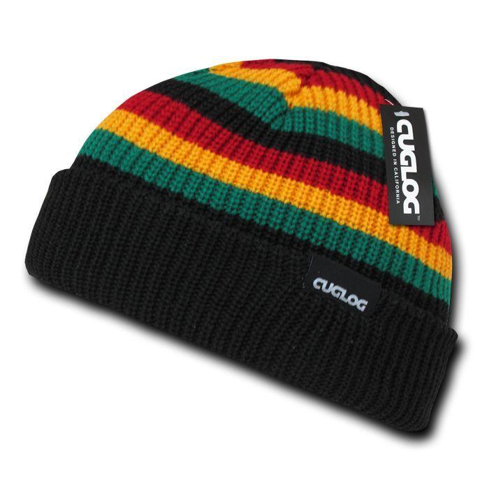 Cuglog Beanies Rasta Sailor Striped Knit 3 Tone Winter Skull Caps Hats Ski Warm-Jamaican-