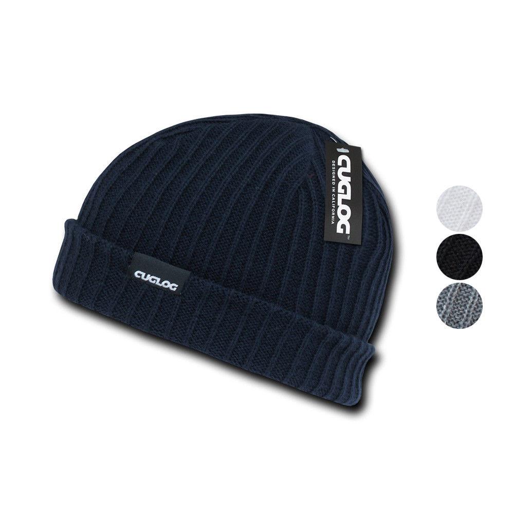 Cuglog Beanies Sailor Cuffed Cable Rib Double Knit Skull Cap Warm Winter-Black-