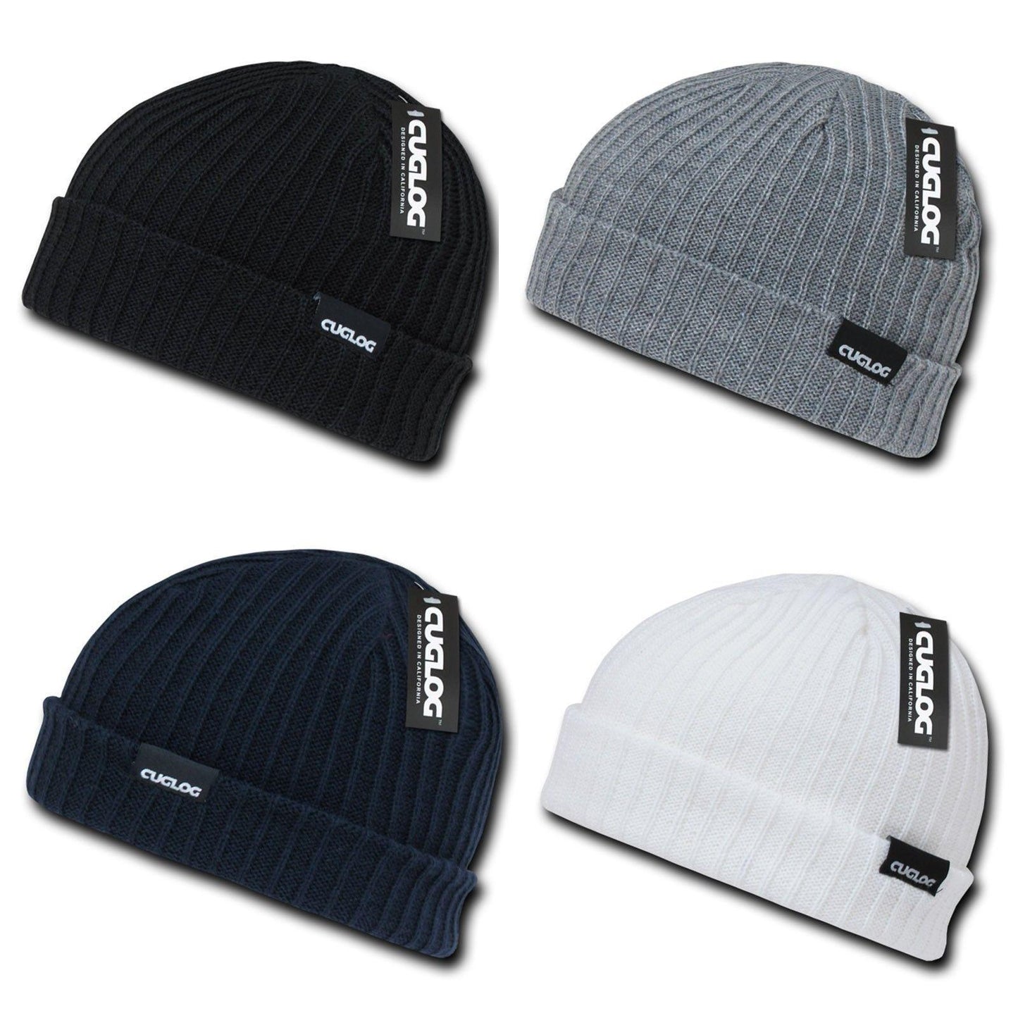 Cuglog Beanies Sailor Cuffed Cable Rib Double Knit Skull Cap Warm Winter-Black-