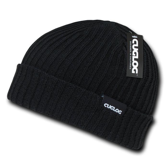 Cuglog Beanies Sailor Cuffed Cable Rib Double Knit Skull Cap Warm Winter-Black-