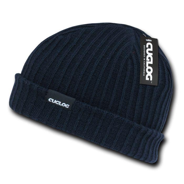 Cuglog Beanies Sailor Cuffed Cable Rib Double Knit Skull Cap Warm Winter-Navy-