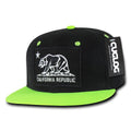 Cuglog California Cali Bear Patch Snapback 6 Panel Flat Bill Caps Hats-Black/Neon Green-