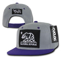 Cuglog California Cali Bear Patch Snapback 6 Panel Flat Bill Caps Hats-Grey/Purple-