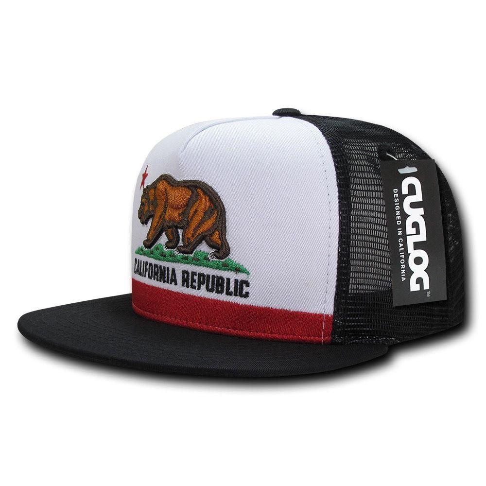 Cuglog California Republic Cal Flag 5 Panel Trucker Caps Hats Cali Bear-Gray-