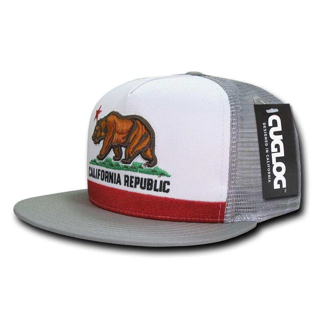 Cuglog California Republic Cal Flag 5 Panel Trucker Caps Hats Cali Bear-Gray-