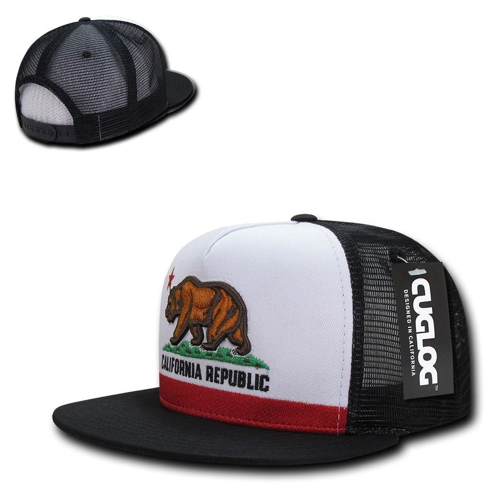 Cuglog California Republic Cal Flag 5 Panel Trucker Caps Hats Cali Bear-Gray-