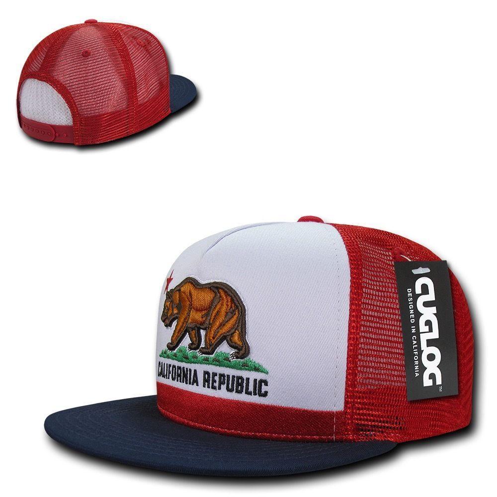 Cuglog California Republic Cal Flag 5 Panel Trucker Caps Hats Cali Bear-Gray-