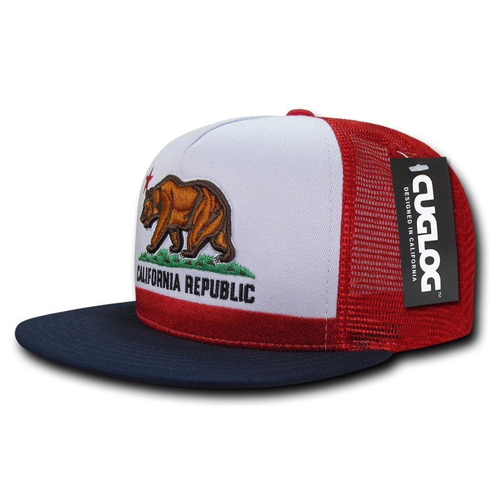 Cuglog California Republic Cal Flag 5 Panel Trucker Caps Hats Cali Bear-Gray-
