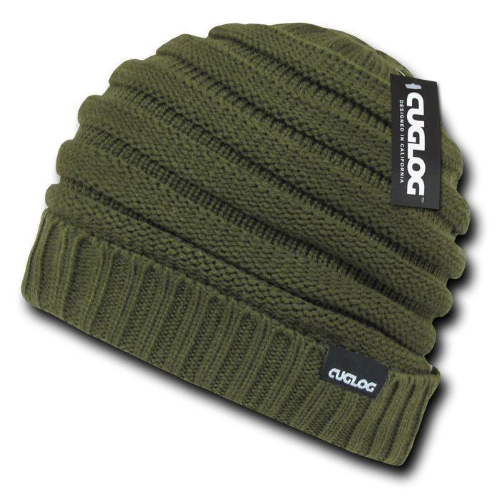 Cuglog Hip Reggae Slouchy Beanies Striped Knit Cuffed Stitch Winter Hats Caps-Black-