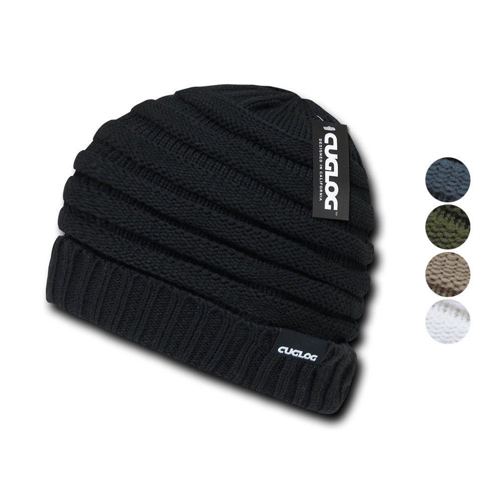 Cuglog Hip Reggae Slouchy Beanies Striped Knit Cuffed Stitch Winter Hats Caps-Black-