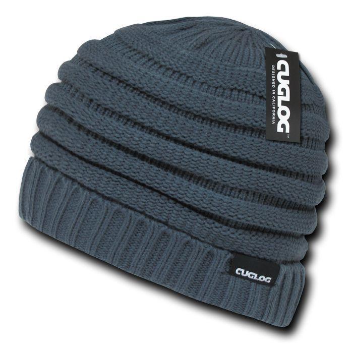 Cuglog Hip Reggae Slouchy Beanies Striped Knit Cuffed Stitch Winter Hats Caps-Charcoal-