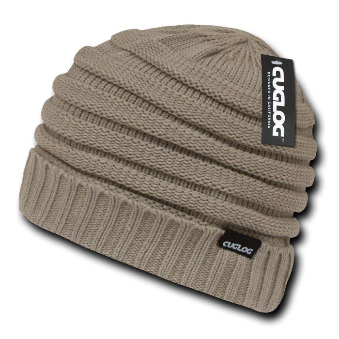 Cuglog Hip Reggae Slouchy Beanies Striped Knit Cuffed Stitch Winter Hats Caps-Sand-