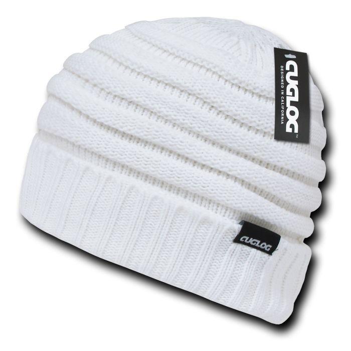 Cuglog Hip Reggae Slouchy Beanies Striped Knit Cuffed Stitch Winter Hats Caps-White-