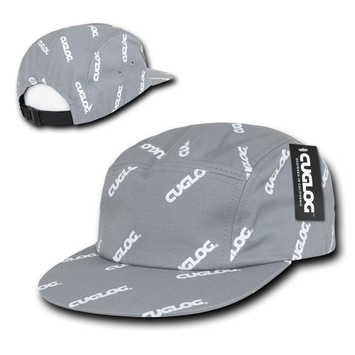 Cuglog Logo Printed 5 Panel Racer Racing Jockey Biker Caps Hats-Black / White-