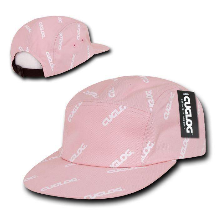 Cuglog Logo Printed 5 Panel Racer Racing Jockey Biker Caps Hats-Black / White-