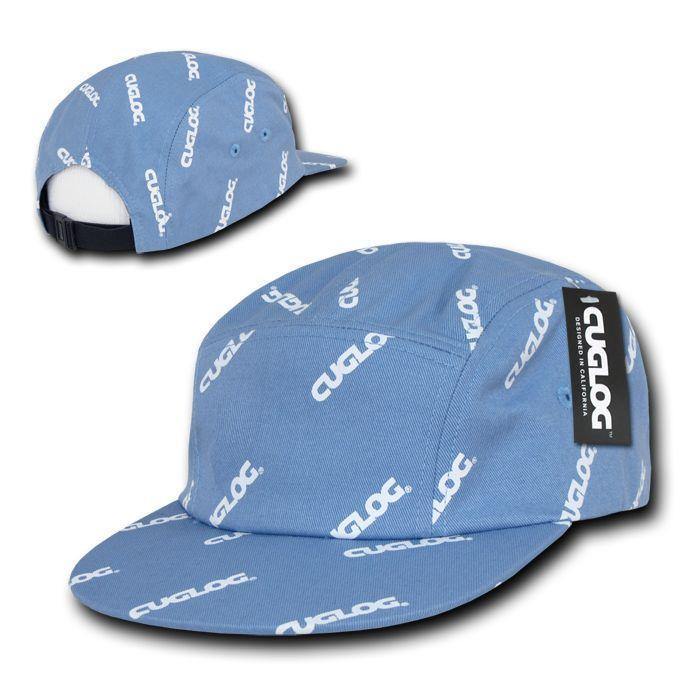 Cuglog Logo Printed 5 Panel Racer Racing Jockey Biker Caps Hats-Black / White-