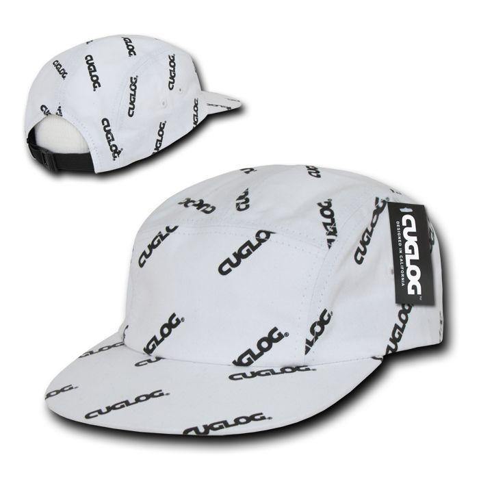 Cuglog Logo Printed 5 Panel Racer Racing Jockey Biker Caps Hats-Black / White-