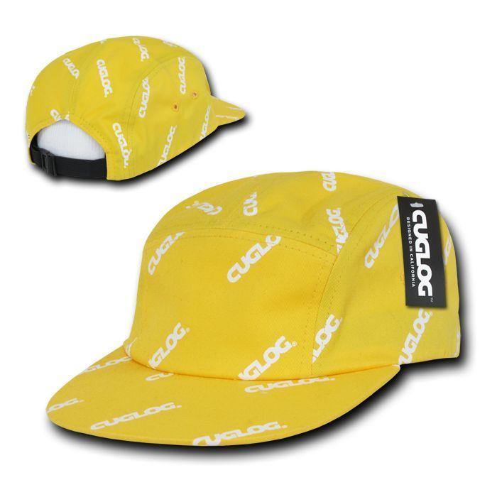 Cuglog Logo Printed 5 Panel Racer Racing Jockey Biker Caps Hats-Yellow / White-