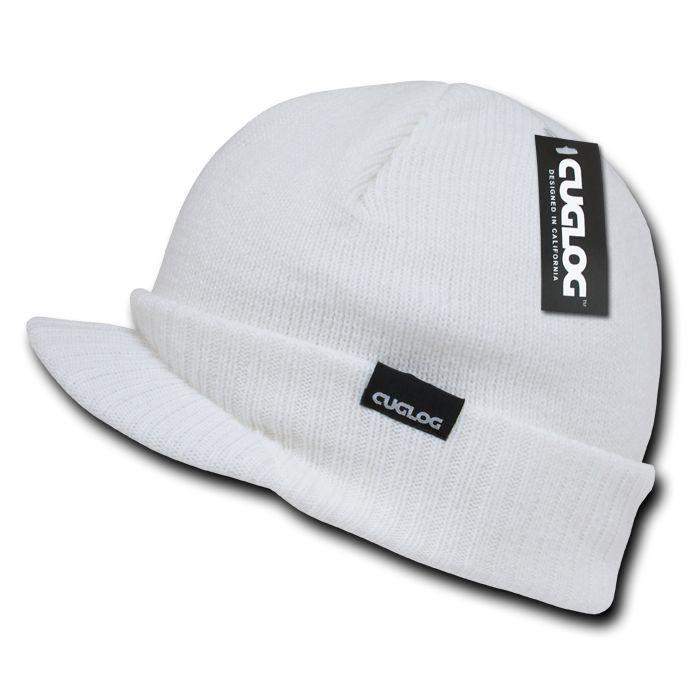 Cuglog Ribbed Knit Cuffed Double Lined Gi Visor Beanies Warm Winter Cap Hat-White-