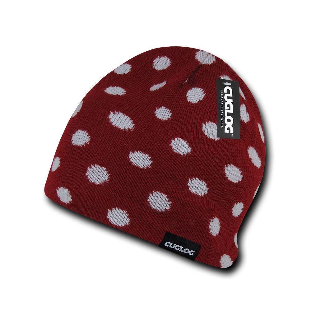 Cuglog Thor Polka Dotted Beanies Lined Knit Winter Caps Hats Ski Skull-BLACK/WHITE-