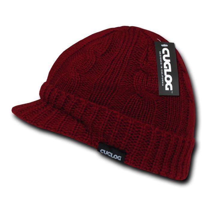Cuglog Warm Winter Sweater Beanies Cable Knit Visor Gi Skull Caps Hats-Black-