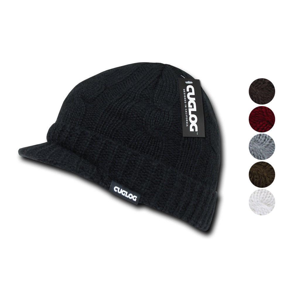 Cuglog Warm Winter Sweater Beanies Cable Knit Visor Gi Skull Caps Hats-Black-