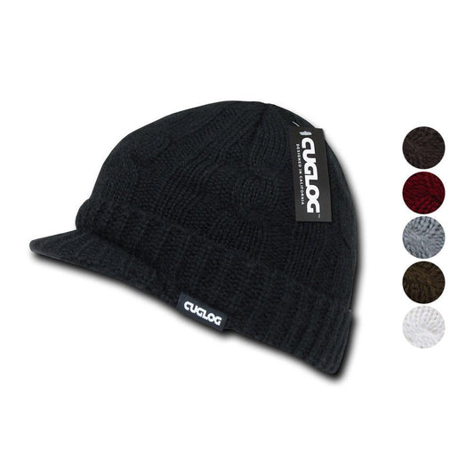 Cuglog Warm Winter Sweater Beanies Cable Knit Visor Gi Skull Caps Hats-Black-