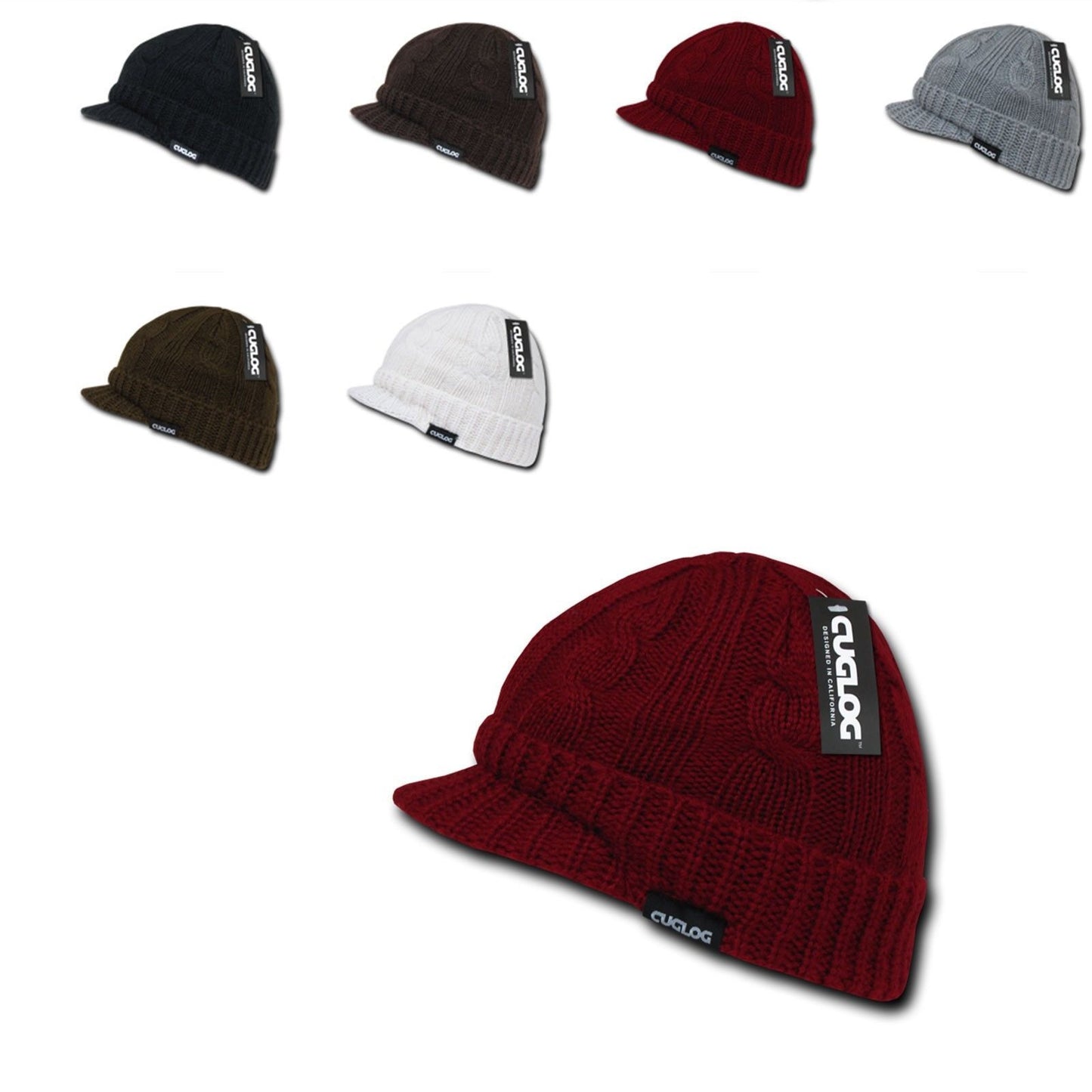 Cuglog Warm Winter Sweater Beanies Cable Knit Visor Gi Skull Caps Hats-Black-