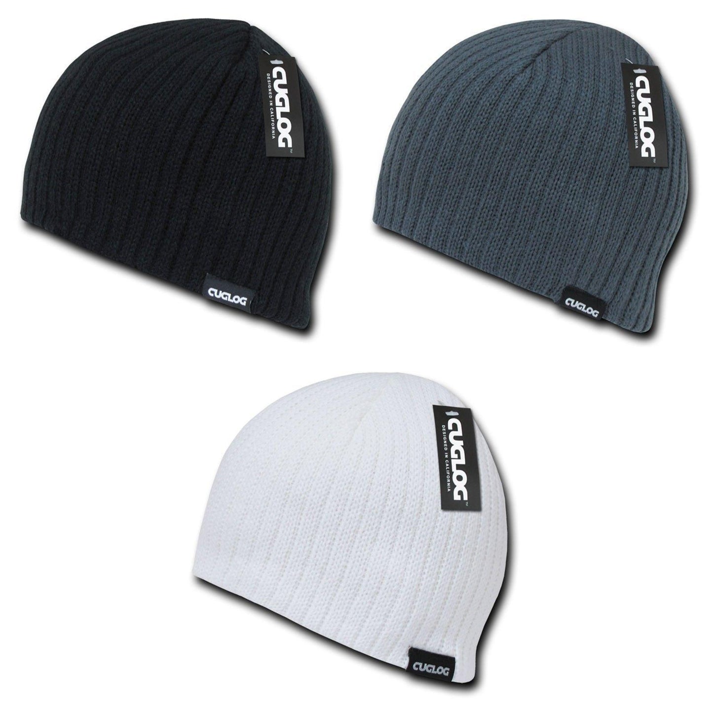 Cuglog Winter Double Lined Beanies Soft Feel Cable Knit Skull Caps Hats Unisex-Black-