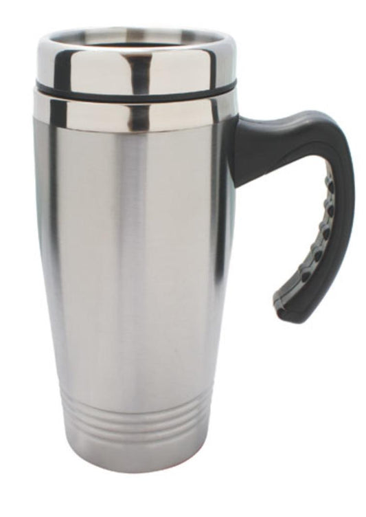 Cup Mug Bottle Tumbler Double Wall Stainless Steel Interior Water Drinks 16Oz-Silver- With Handle-